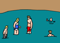A detail from Bay Tales Online showing a familly swimming